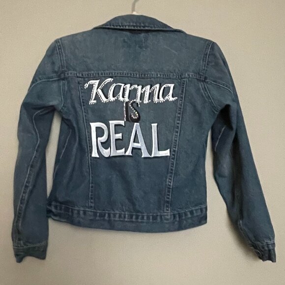 Children's Place Jean Jacket L or 10/12 with a DIY screen print. - Picture 1 of 7